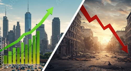 Economic growth versus decline comparison of urban development and financial crisis visualization design