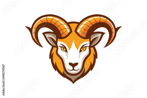 Stylized ram mascot head shows fierce golden eyes and curling horn detailing