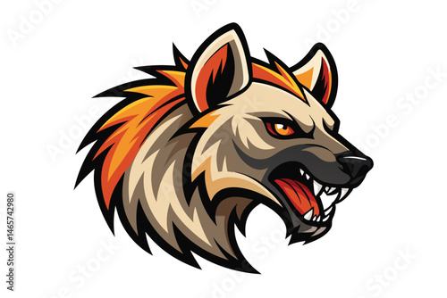 reveals an angry hyena with orange and tan accents growling fiercely