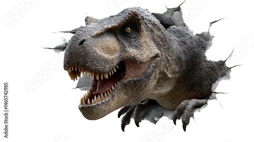 Fototapeta Naklejka Na Ścianę i Meble -  壁を突き破るティラノサウルス