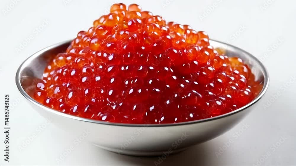 Orange Caviar Displayed in a Silver Bowl on White Background Emphasizing Freshness and Gourmet Quality Under Bright Studio Lights Ideal for Gourmet Food Presentation Orange Caviar Displayed in a Silver Bowl on White Background Emphasizing Freshness and Gourmet Quality Under Bright Studio Lights Ideal for Gourmet Food Presentation