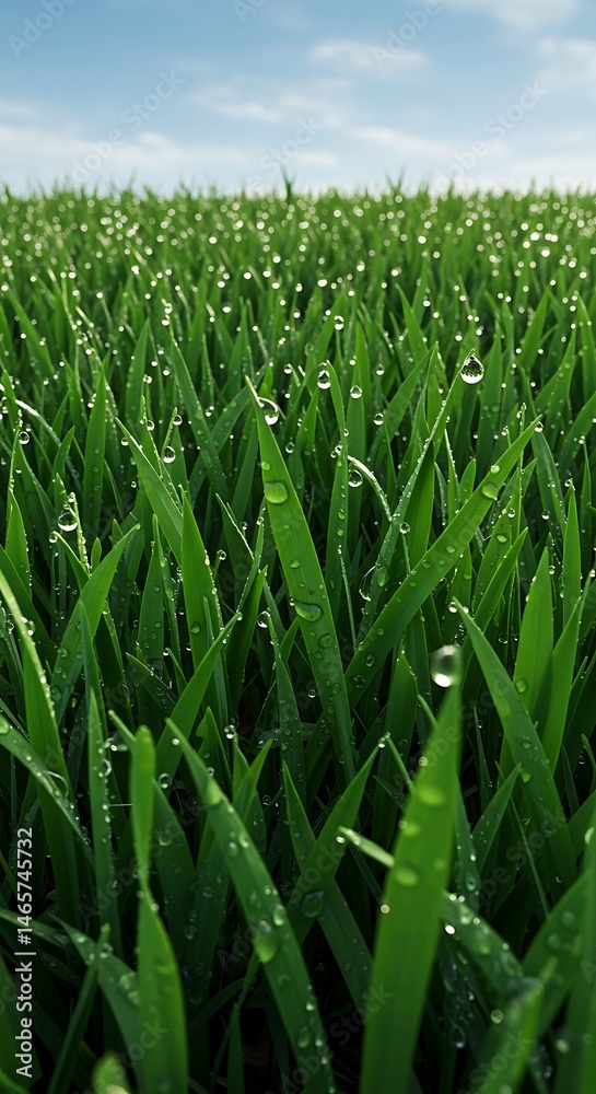 Obraz premium Morning Dew: Emerald Field's Gentle Awakening