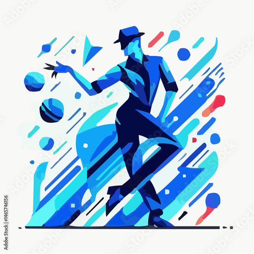 Sport Dancing Icon Illustrating Rhythm and Motion in Blue Abstract  