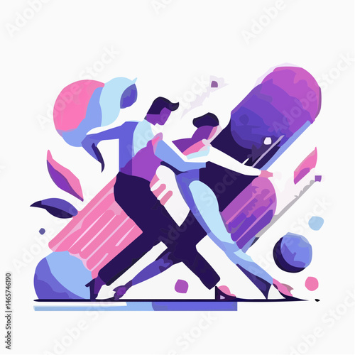 Sport Dancing Icon - Abstract Dancing Couple Moving Against Colorful Background  