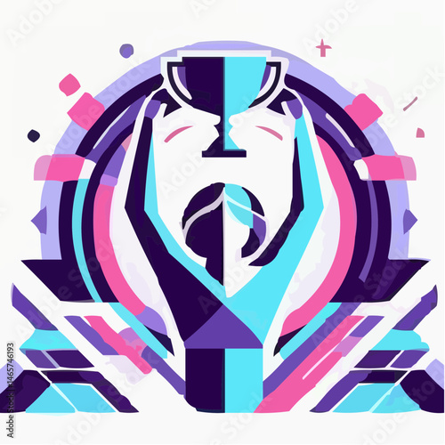Sport Dancing Icon - Abstract Trophy Celebration in Bold Colors  