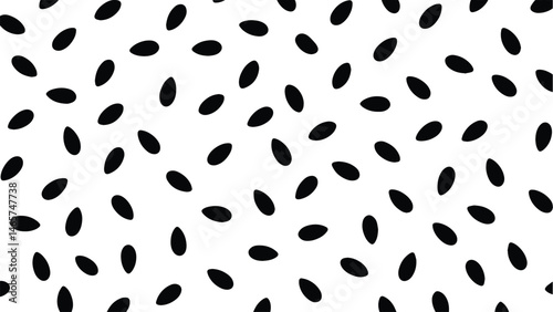 Black watermelon seeds pattern on a white background, minimalist vector illustration.