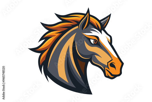 Majestic gray horse with gold mane and eye presents its noble side profile clearly