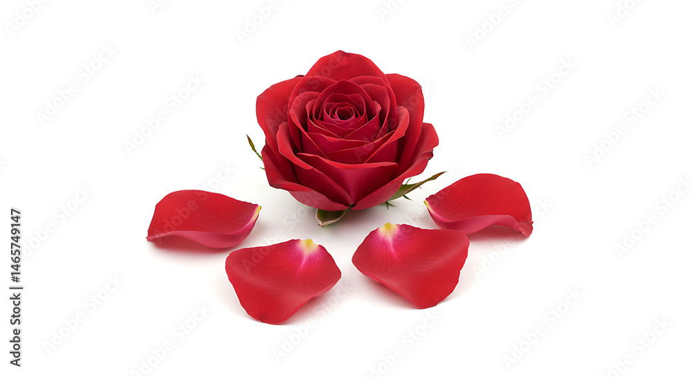Fototapeta premium Half-wilted rose with fallen petals on white background