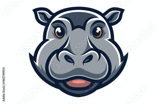 An adorable hippo face displays a calm expression with a slight grin showing its tongue