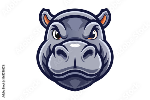 Cartoon hippo with gray skin shows an angry expression on a white backdrop