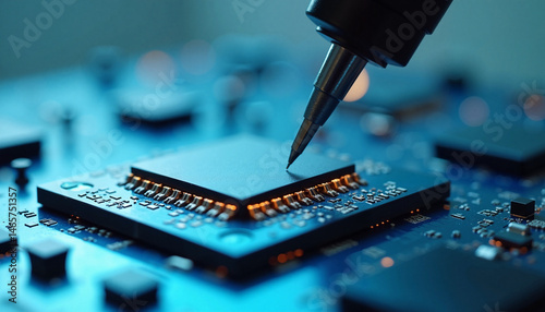 Obraz na płótnie Microchips in Macro View - ComfyUI_0010 Featuring Close-Up Technology w salonie
