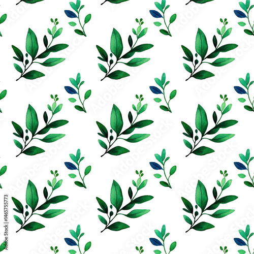 Seamless pattern of green and blue leaves on transparency background, creating natural and elegant design. foliage is arranged in repeating pattern, adding touch of nature