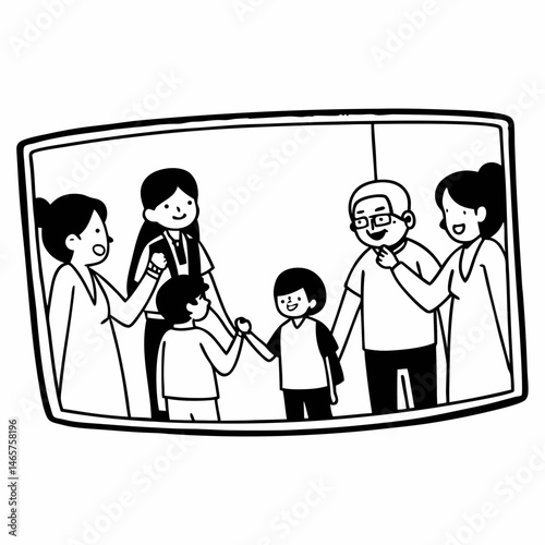 Line Art Family Reunion Illustration