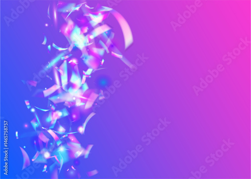 Festive Glitter. Carnival Ribbon. Blue Laser Effect. Light Gradient. Party Burst. Isolated Banner. Falling Paper. Art Christmas Illustration. Pink Festive Glitter