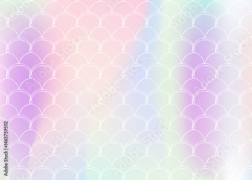 Holographic mermaid background with gradient scales. Bright color transitions. Fish tail banner and invitation. Underwater and sea pattern for girlie party. Pearlescent back with holographic mermaid.
