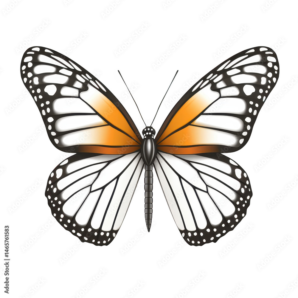 Fototapeta premium Vibrant monarch butterfly with striking orange and black wings is depicted in this image, showcasing its intricate patterns and delicate beauty