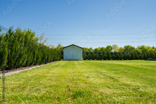 Obraz na płótnie Perfectly cut lawn in the fully detached new build house garden w salonie