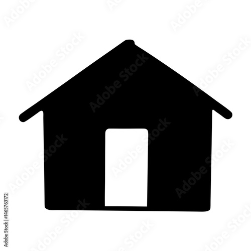 Black silhouette of a simple house with a white doorway creating contrast