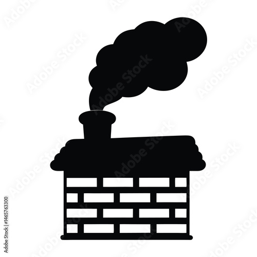 Silhouette of a brick house with a chimney emitting dark smoke