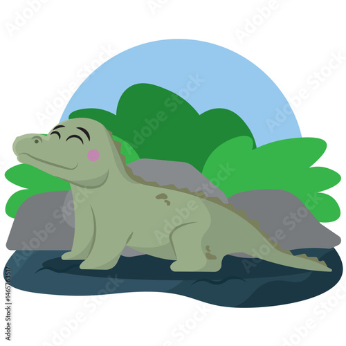 Calm crocodile near river. Vector