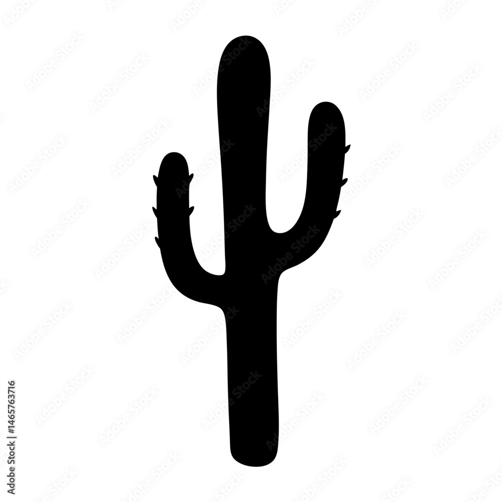Obraz premium Silhouette of a Saguaro Cactus with Two Arms on a White Background