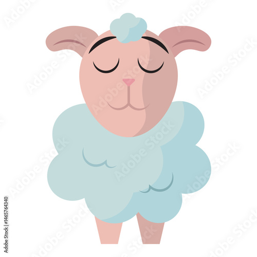 Calm sheep with closed eyes. Vector