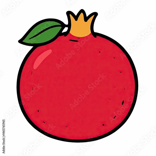 Ripe red pomegranate fruit with green leaf and crown: showing freshness and health