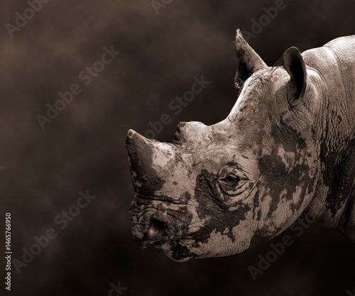 Endangered Black Rhinoceros Closeup Headshot