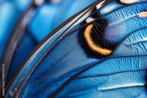 Macro view of vibrant blue butterfly wing showing detailed texture