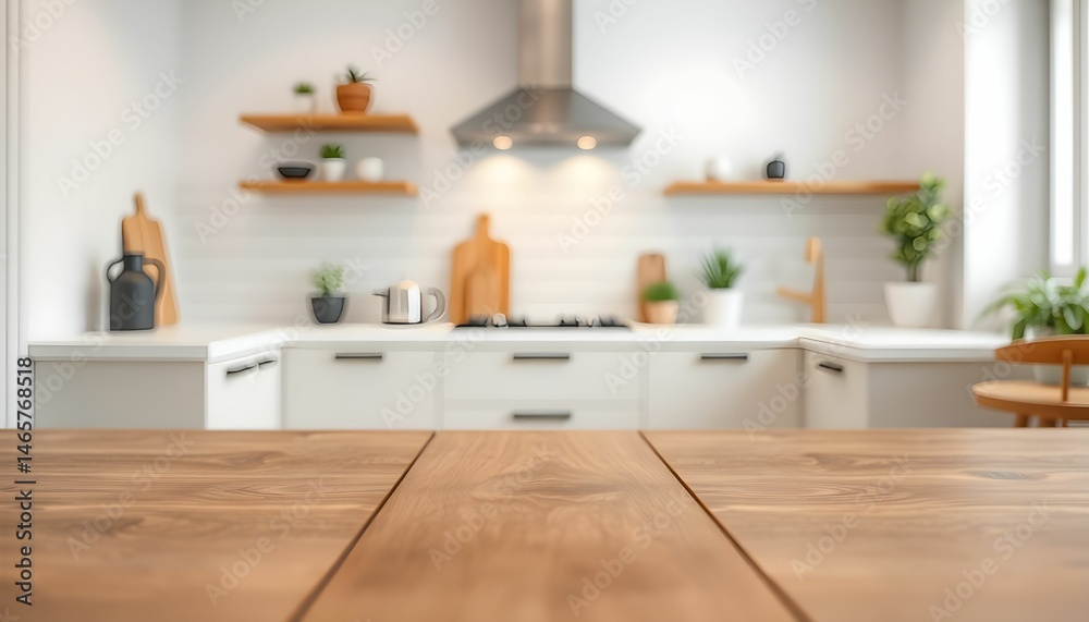 Fototapeta premium Modern Minimalist Kitchen Interior Design with Wooden Table