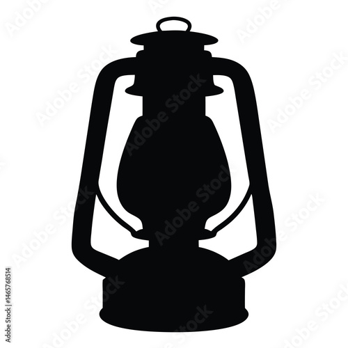 Black silhouette of an old kerosene lantern isolated on a white background
