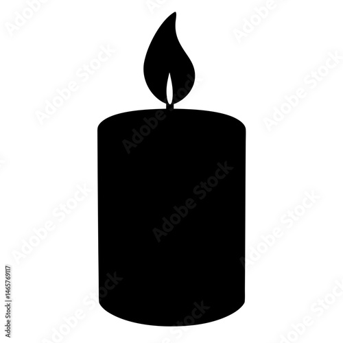 A minimalistic black silhouette of a candle with a flame burning brightly