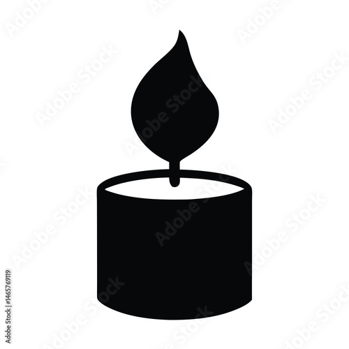 Silhouette of a burning candle with a flickering flame on white background