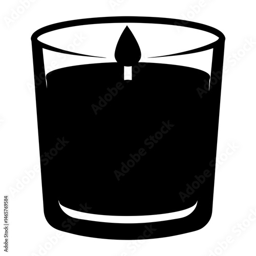 Minimalist black and white illustration of a lit candle in a glass