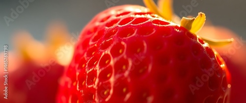 close up of a red strawberry with a blurry background