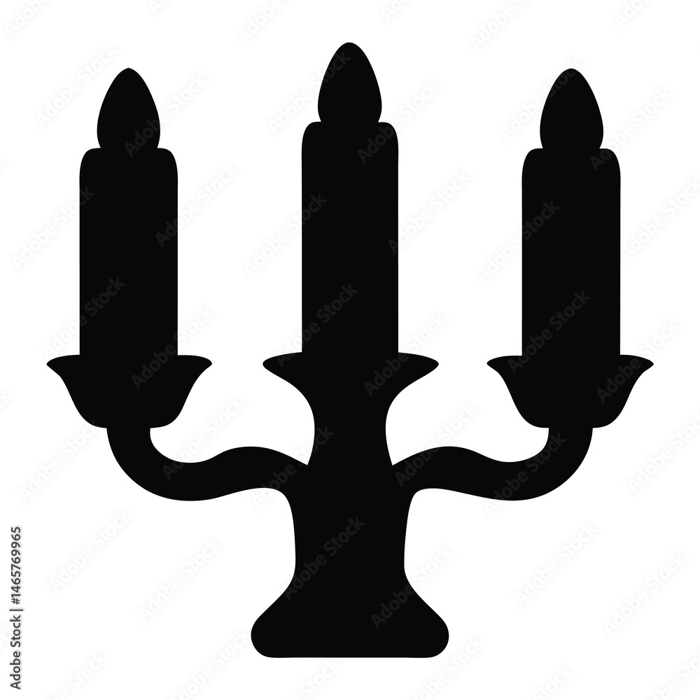 Obraz premium Silhouette of an Elegant Candelabra with Three Unlit Candles on White Background
