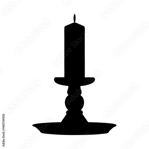 Elegant silhouette of a candle and ornate candleholder against a white backdrop