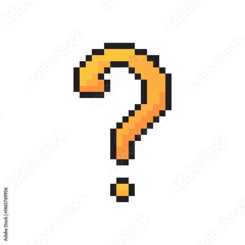 Pixel question icon. Orange query shape. Retro pixelated symbol. Vector style design.