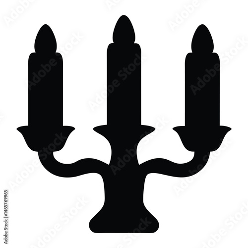 Silhouette of an Elegant Candelabra with Three Unlit Candles on White Background