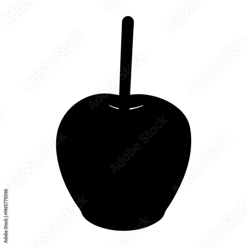 Silhouette of a candy apple on a stick with a white background