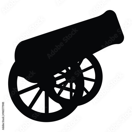 Vintage Cannon Silhouette Ready to Fire a Projectile with Big Wheels