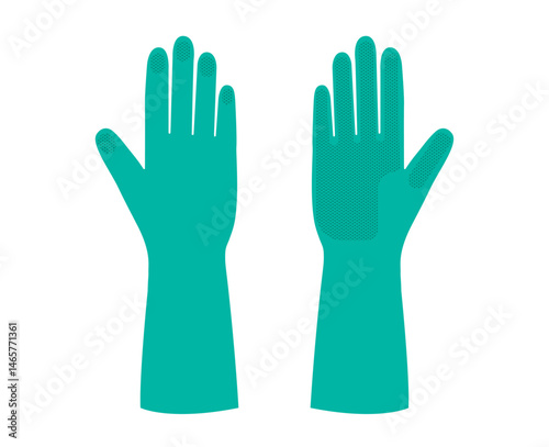 Aqua rubber cleaning protective Gloves Fashion hand accessory clothing technical illustration garment. Dish wash Vector front palm back view for Men, women, unisex flat cartoon style isolated on white