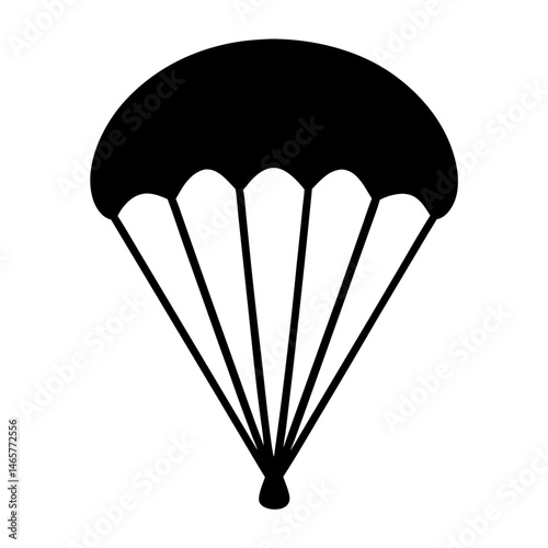 Simple graphic representation of a parachute with shroud lines in black and white