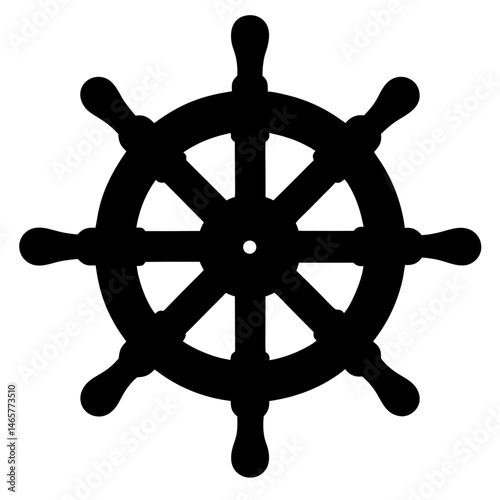 Black silhouette illustration of a ship's wheel for maritime design purposes