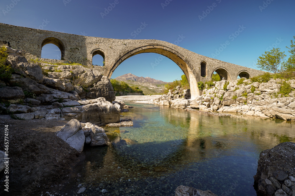 Fototapeta premium Mesi bridge , old ottoman stone bridge in Albania