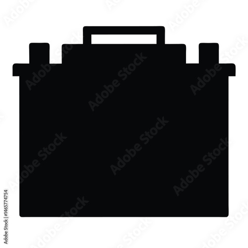 A simplistic black silhouette of a car battery with a handle on top