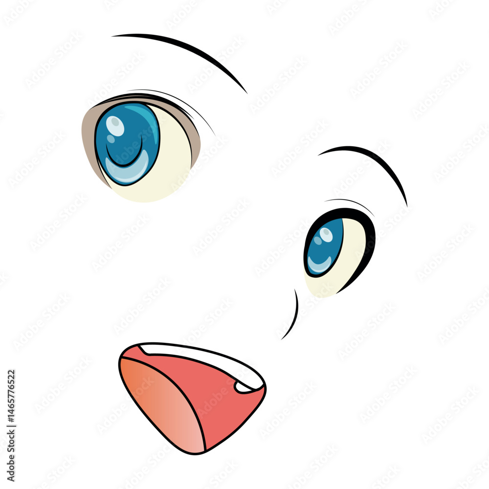 Obraz premium Cute kawaii blue anime eyes with sparkles and long lashes of a manga man cartoon character.