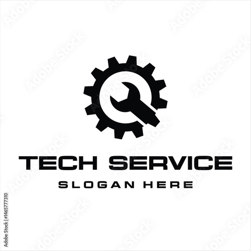 Repair service logo design template. Wrench and gear sign isolated on white background.