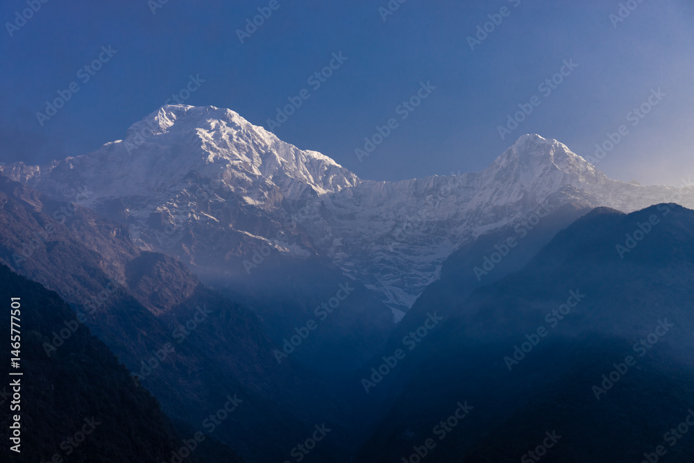 Annapurna Base Camp trek beautiful Himalaya mountains landscape view. Snow summits of Annapurna South, Machapuchare and Dhaulagiri seen from the Poon Hill and from the trekking path on the way Nepal Annapurna Base Camp trek beautiful Himalaya mountains landscape view. Snow summits of Annapurna South, Machapuchare and Dhaulagiri seen from the Poon Hill and from the trekking path on the way Nepal
