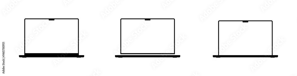 Naklejka premium Modern laptop MacBook mockup with empty white monitor, device template mockup isolated - stock vector